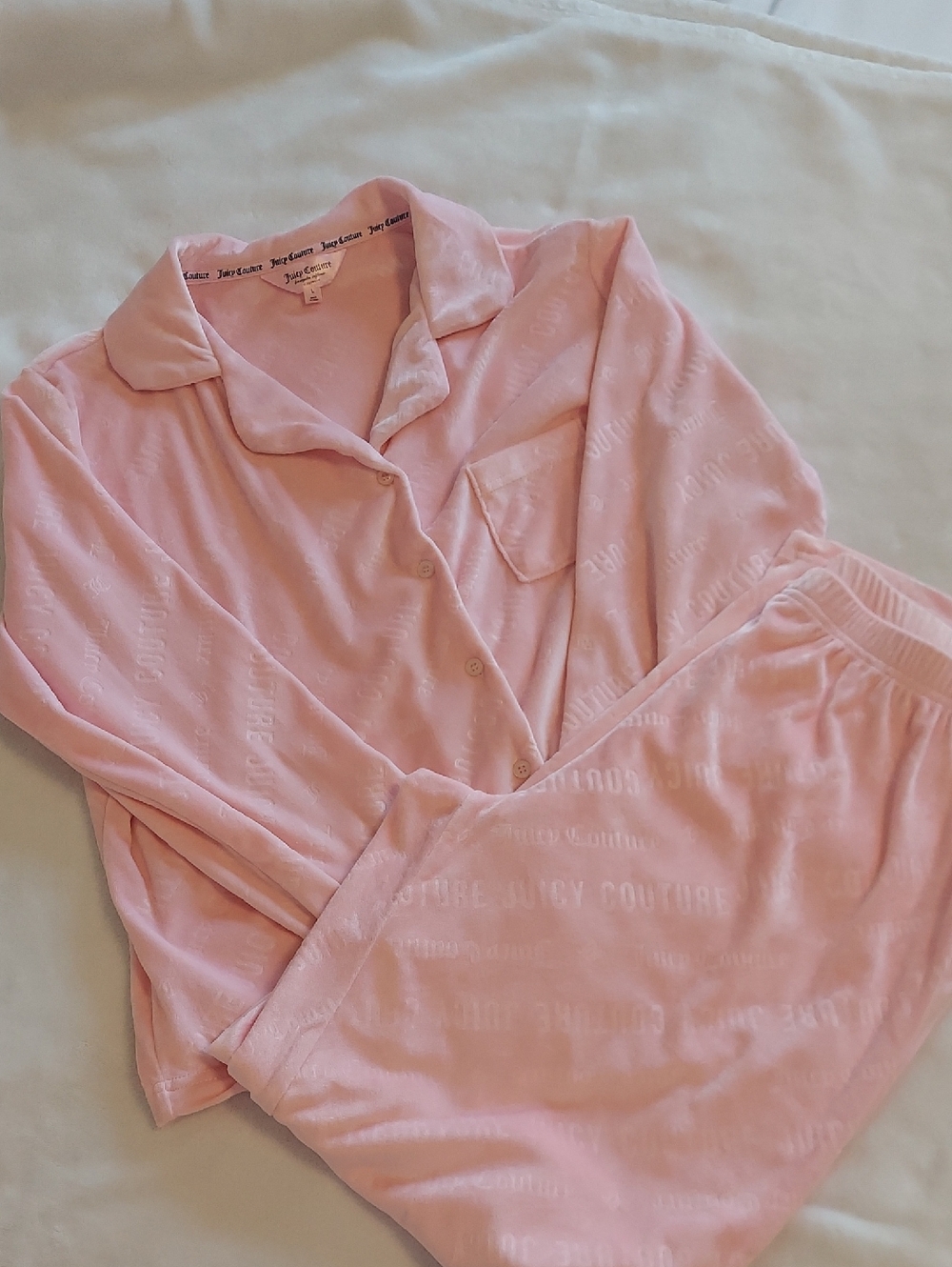 Juicy Couture Pink Velour Two-Piece Pajama Set